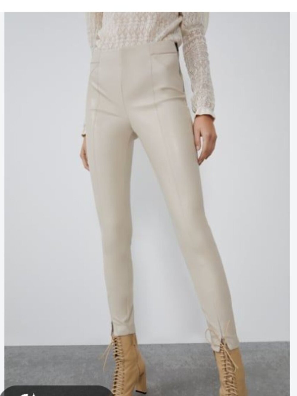 Zara Cream High-Waist Faux Leather Leggings size M